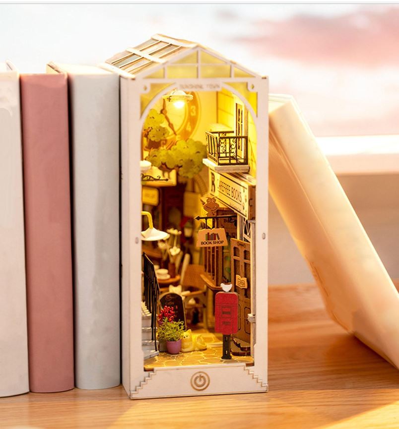 Rolife Sunshine Town DIY Book Nook Kit - Wooden Miniature Dollhouse With LED Lights - Xmas Gift