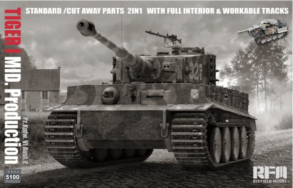 Rye Field 5100 1/35 WW2 German Tiger I MID Prod. 2in1 w/cutaway parts interior