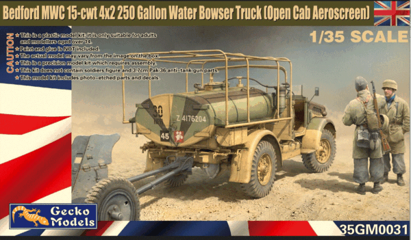 GECKO MODEL 35GM0031 Bedford MWC 15-cwt 4x2 200 Gallon Water Bowser Truck (Open Cab Aeroscreen