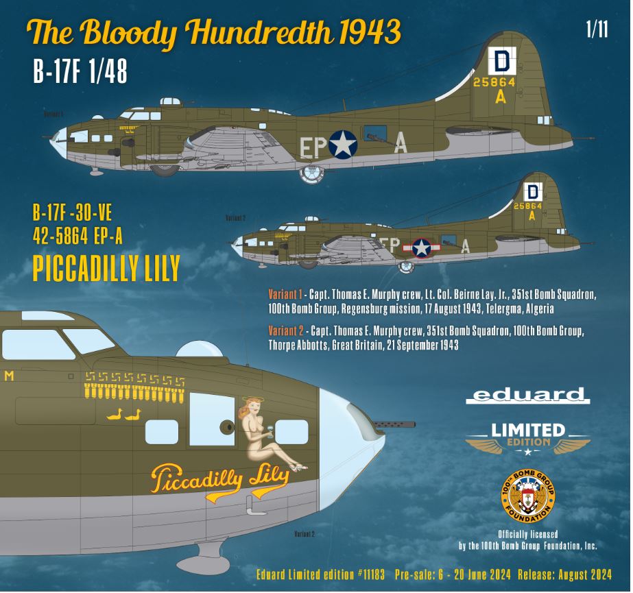 EDUARD 11183 1/48 BOEING B-17F THE BLODDY HUNDREDTH 1943 Overlord VERSION 2 MASTERS OF THE AIR - Image 2