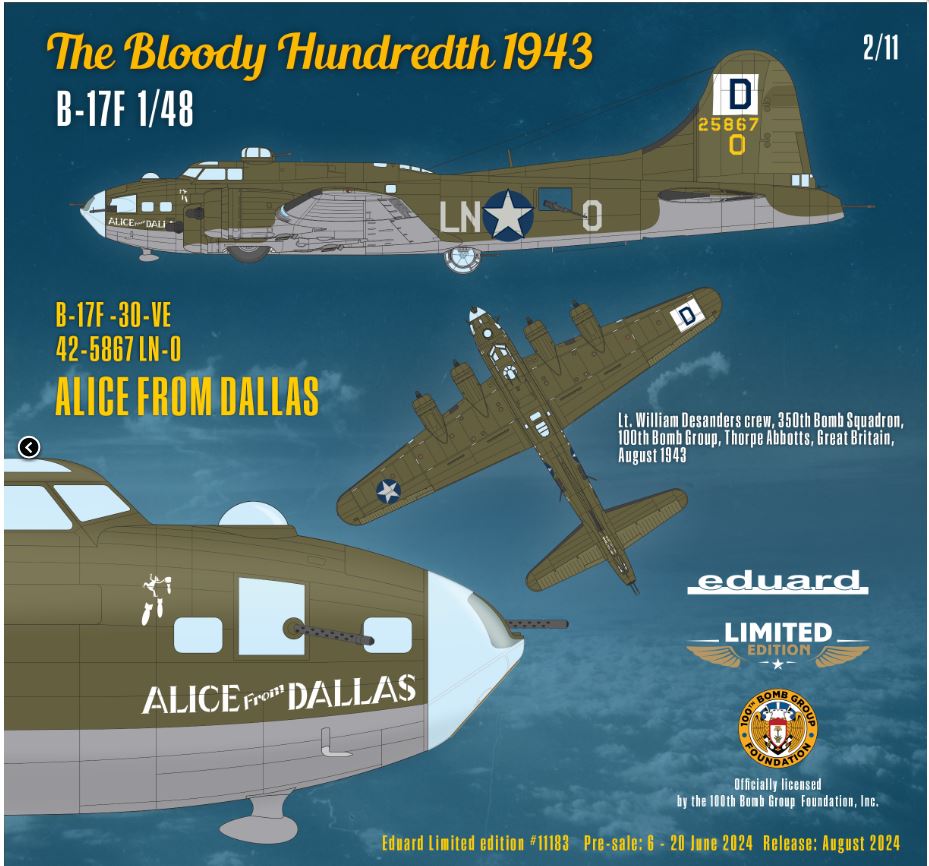 EDUARD 11183 1/48 BOEING B-17F THE BLODDY HUNDREDTH 1943 Overlord VERSION 2 MASTERS OF THE AIR - Image 3