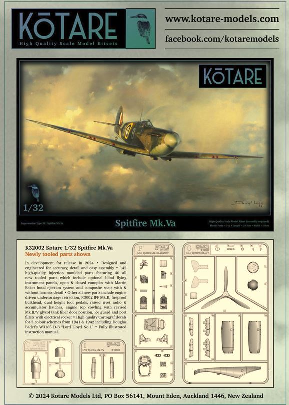 KOTARE K32002 1/32 Supermarine Spitfire Mk Va Wing Commander Douglas Bader Tangmere Wing 1941 SPECIAL PRICE - Image 2