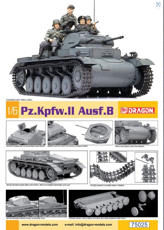 Dragon Models 75025 1/6 Scale Pz.Kpfw.II Ausf.B Plastic Model NO FIGURES