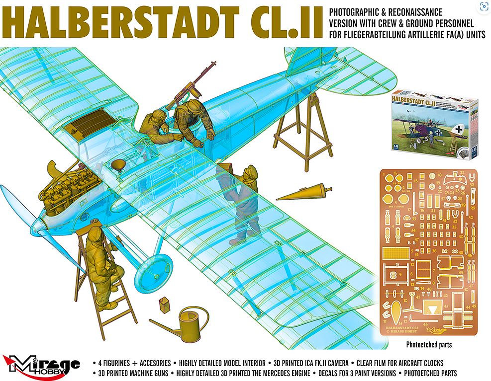 Mirage Hobby 480005 1/48 WW1 Halberstadt CL.II with Air and Ground Crew - Image 3