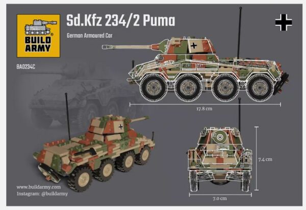 Build Army B0234C 1/33 Sd.Kfz.234/2 Puma Brick Model 508pcs - Image 3