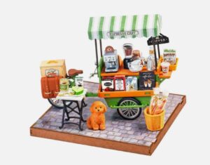 Robotime DG182 3D Kit Rolife Miniature Aromatic Coffee Cart DIY Dollhouse DG182